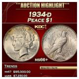 1934-d Peace Dollar $1 ms66+ SEGS