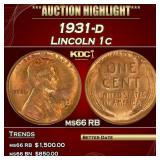1931-d Lincoln Cent 1c ms66 RB SEGS