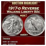 1917-d Reverse Walking Liberty Half Dollar 50c ms6