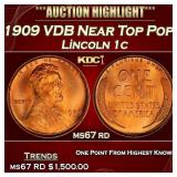1909 VDB Lincoln Cent Near Top Pop! 1c ms67 rd SEG