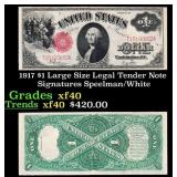 1917 $1 Large Size Legal Tender Note Grades xf Sig