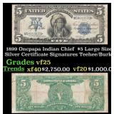 1899 $5 Large Size Silver Certificate Oncpapa Indi