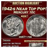 1942-s Mercury Dime Near Top Pop! 10c ms67+ fsb SE
