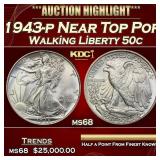 1943-p Walking Liberty Half Dollar Near Top Pop 50