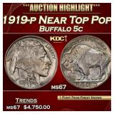 1919-p Buffalo Nickel Near Top Pop! 5c ms67 SEGS
