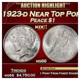 1923-d Peace Dollar Near Top Pop $1 ms66 SEGS