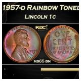 PCGS 1957-d Lincoln Cent Rainbow Toned 1c ms65 bn