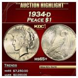1934-d Peace Dollar $1 ms65+ SEGS