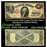 1917 $1 Large Size Legal Tender Note Grades vf+ Si