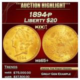 1894-p Gold Liberty Double Eagle $20 ms65+ SEGS