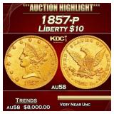 1857-p Gold Liberty Eagle $10 au58 SEGS