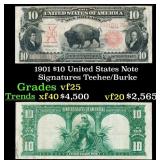 1901 $10 United States Note Grades vf+ Signatures