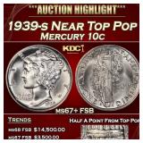 1939-s Mercury Dime Near Top Pop 10c ms67+ FSB SEG