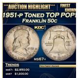 1951-p Franklin Half Dollar Toned TOP POP! 50c ms6
