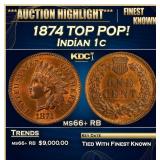 1874 Indian Cent TOP POP! 1c ms66+ RB SEGS