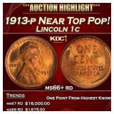 1913-p Lincoln Cent Near Top Pop! 1c ms66+ rd SEGS