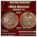 1864 Bronze Indian Cent 1c ms67+ bn SEGS