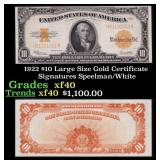 1922 $10 Large Size Gold Certificate Grades xf Sig