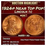 1924-p Lincoln Cent Near Top Pop! 1c ms66+ rd SEGS