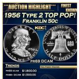 1956 Type 2 Proof Franklin Half Dollar TOP POP! 50