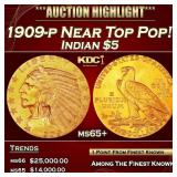 1909-p Gold Indian Half Eagle Near Top Pop! $5 ms6