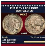 1913-d Ty I Buffalo Nickel TOP POP! 5c ms68 SEGS