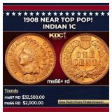 1908 Indian Cent Near Top Pop! 1c ms66+ rd SEGS