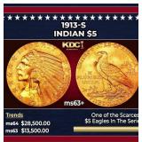 1913-s Gold Indian Half Eagle $5 Select+ Unc USCG