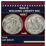 1945-d Walking Liberty Half Dollar 50c Grades GEM+