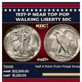 1937-p Walking Liberty Half Dollar Near Top Pop 50