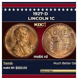 1927-d Lincoln Cent 1c Grades Choice Unc RD