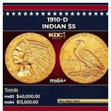 1910-d Gold Indian Half Eagle $5 Choice+ Unc USCG