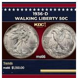1936-d Walking Liberty Half Dollar 50c ms66 SEGS