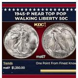 1945-p Walking Liberty Half Dollar Near Top Pop 50