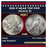 1935-p Peace Dollar Near Top Pop $1 ms66 SEGS