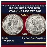 1942-d Walking Liberty Half Dollar Near Top Pop 50