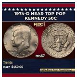 1974-d Kennedy Half Dollar Near Top Pop 50c ms67 S