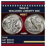 1945-d Walking Liberty Half Dollar 50c ms66+ SEGS