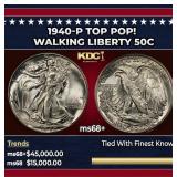 1940-p Walking Liberty Half Dollar TOP POP! 50c ms