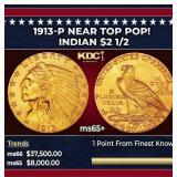 1913-p Gold Indian Quarter Eagle Near Top Pop! $2