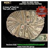 5x 1953 $2 Red Seal United States Note Grades AU/C