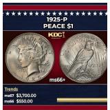 1925-p Peace Dollar $1 ms66+ SEGS