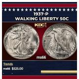 1937-p Walking Liberty Half Dollar 50c Grades GEM+