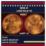 1919-p Lincoln Cent 1c ms67+ rd SEGS