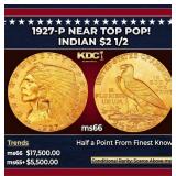 1927-p Gold Indian Quarter Eagle Near Top Pop! $2
