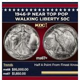 1946-p Walking Liberty Half Dollar Near Top Pop 50