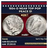 1934-d Peace Dollar Near Top Pop $1 ms66+ SEGS