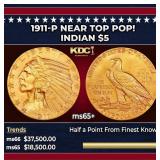 1911-p Gold Indian Half Eagle Near Top Pop! $5 GEM