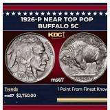 1926-p Buffalo Nickel Near Top Pop 5c ms67 SEGS