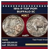 1914-p Buffalo Nickel TOP POP! 5c ms67+ SEGS
